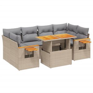 vidaXL 7-delige Loungeset met kussens poly rattan beige