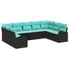 vidaXL Tuinbankenset met kussen 9 pcs Zwart en Turquoise poly rattan