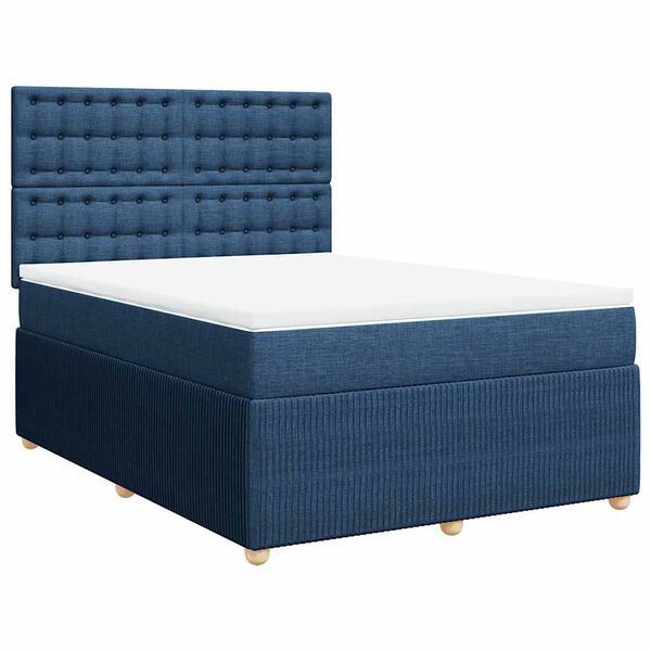 vidaXL Boxspring met matras stof blauw 140x200 cm