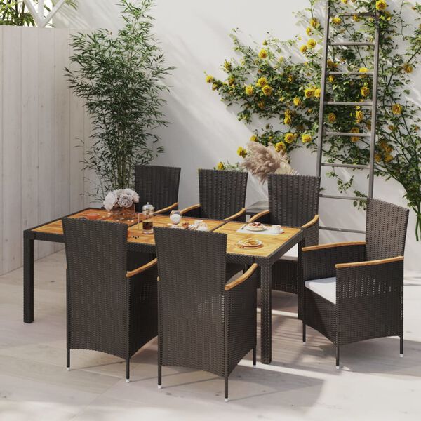 vidaXL 7-delige Tuinset met kussens poly rattan zwart