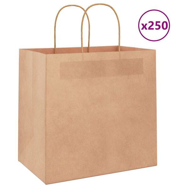 vidaXL Papieren zakken 250 st met hengsels 26x17x25 cm bruin