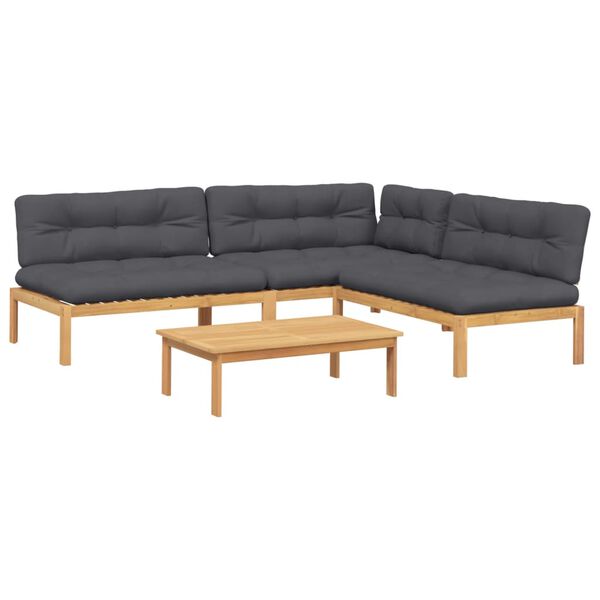 vidaXL 4-delige Loungeset pallet met kussens massief acaciahout