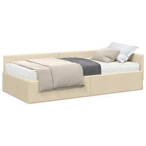vidaXL Hoekbedframe met Matras Anders met hoofdeinde 2 pcs Cr&egrave;me Stof