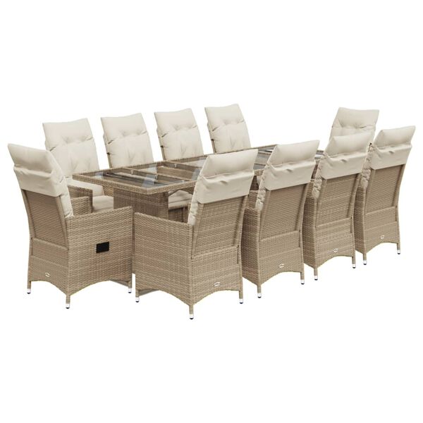 vidaXL 11-delige Bistroset met kussens poly rattan beige