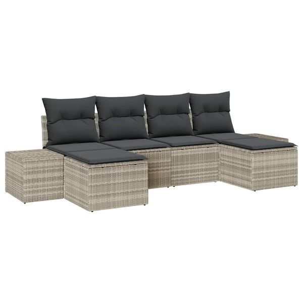 vidaXL Tuin Sofa Set met kussen 6 pcs Lichtgrijs poly rattan