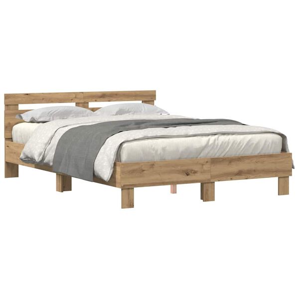vidaXL Bedframe met LED Artisan Eiken 140 x 190 cm Bewerkt hout