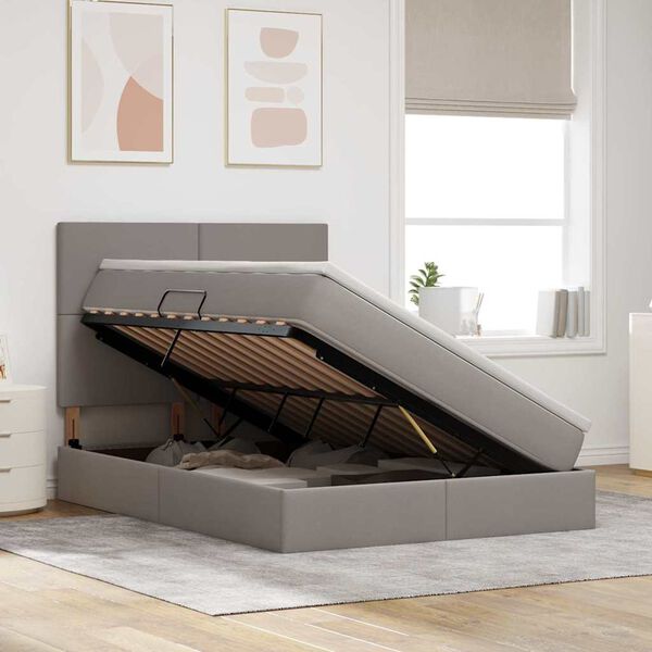 vidaXL Opbergbed met LED met matras Taupe 140 x 190 cm Polyester