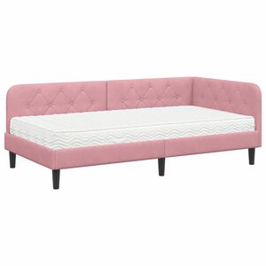 vidaXL Hoekbedframe met matras met hoofdeinde Roze 90 x 190 cm Fluweel