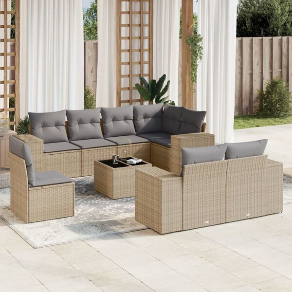 vidaXL 9-delige Loungeset met kussens poly rattan beige