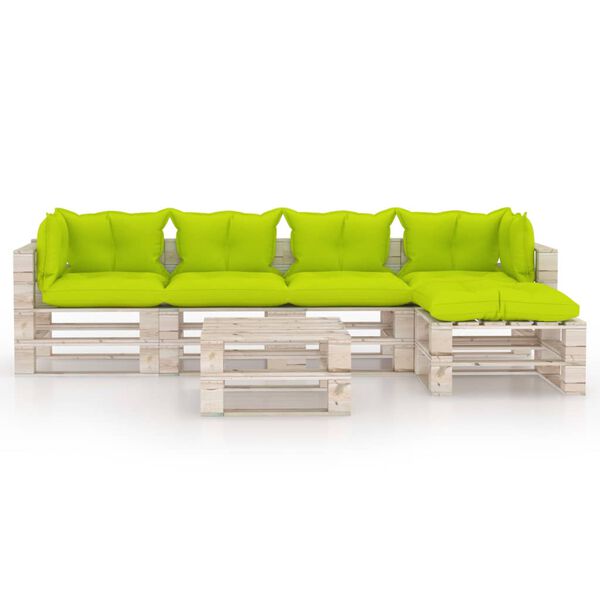 vidaXL 6-delige Loungeset met kussens pallet grenenhout