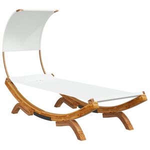 vidaXL Loungebed met luifel 100x200x126 cm massief gebogen hout crème