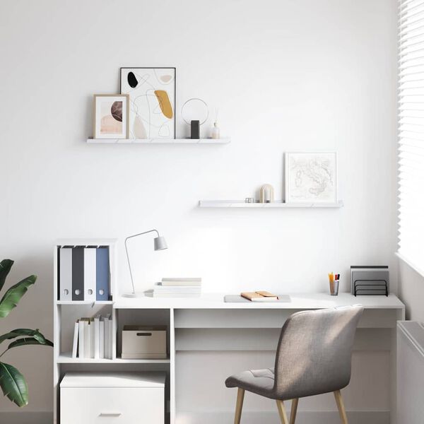 vidaXL Wandplank met plank 2 pcs Wit Marmer 80 x 9 x 3 cm Bewerkt hout