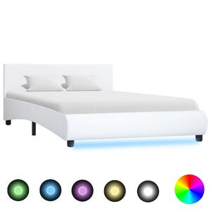 vidaXL Bedframe met LED kunstleer wit 140x200 cm