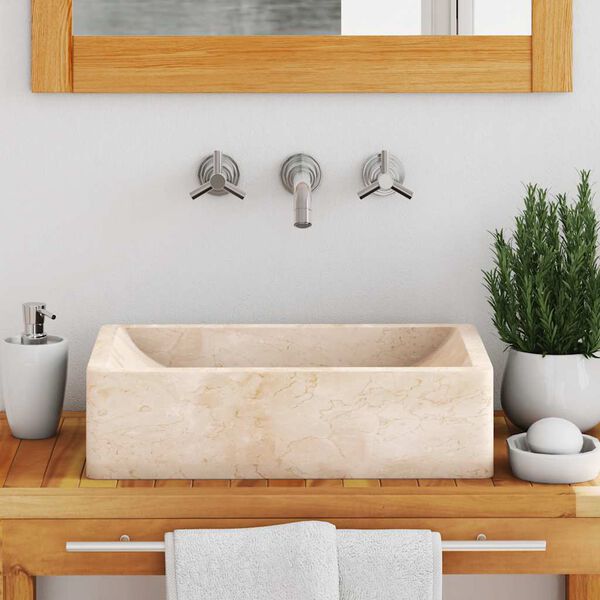 vidaXL Gootsteen 45x30x12 cm marmer hoogglans crèmekleurig