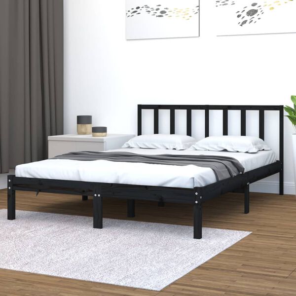 vidaXL Bedframe massief grenenhout zwart 135x190 cm