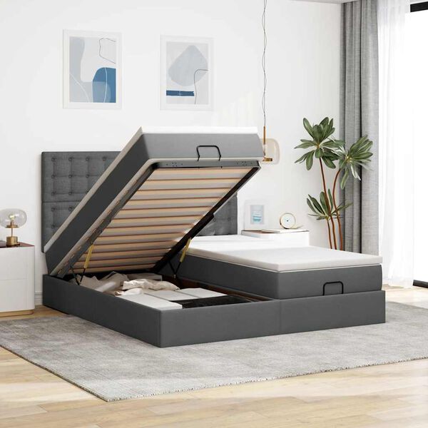 vidaXL Ottoman bed met matrassen 160x200cm stof donkergrijs