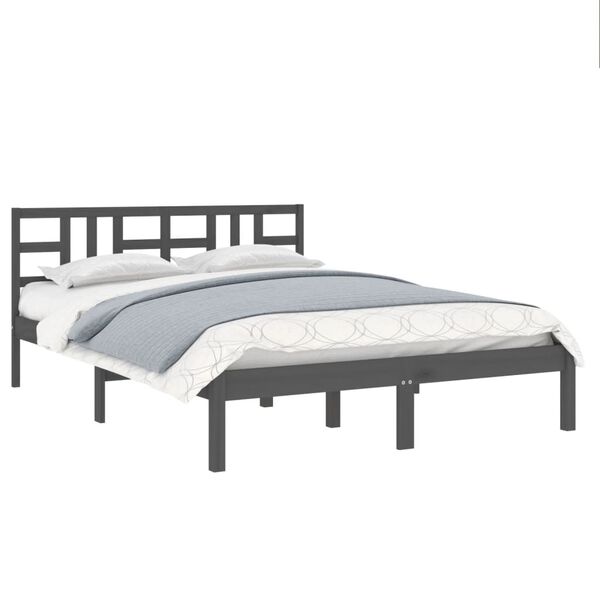 vidaXL Bedframe massief hout grijs 200x200 cm
