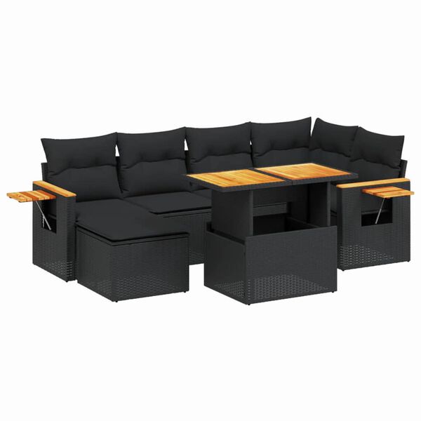 vidaXL 7-delige Loungeset met kussens poly rattan acacia beige