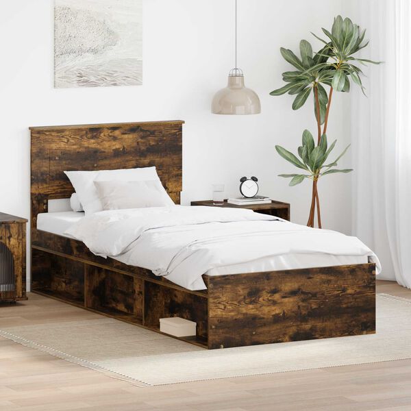 vidaXL Bedframe met hoofdeinde Gerookt eiken 90 x 190 cm Bewerkt hout