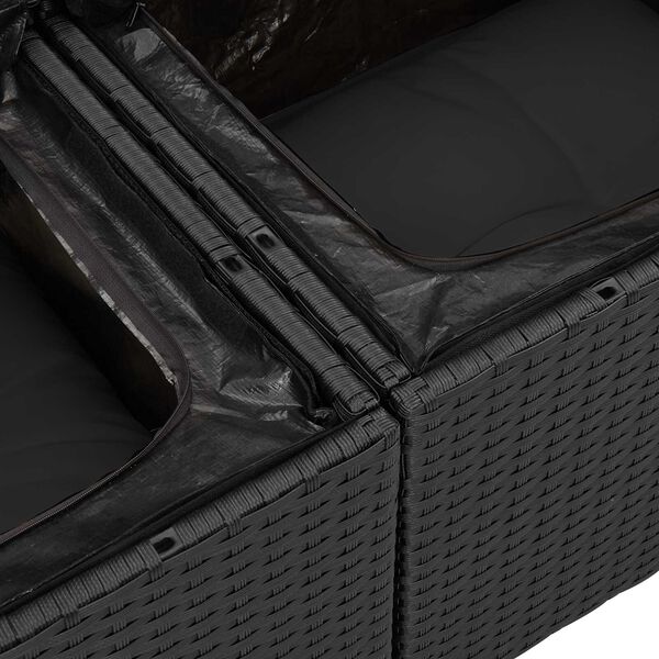 vidaXL Tuinbankenset met kussen met opslag 12 pcs Zwart Poly riet