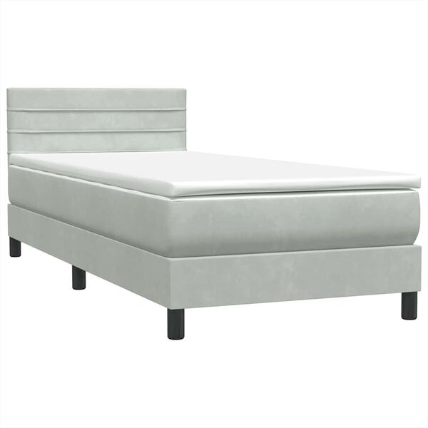 vidaXL Boxspring met matras fluweel lichtgrijs 90x220 cm