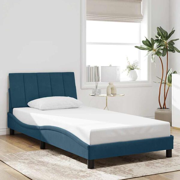 vidaXL Bedframe met LED zonder matras "Hanko" fluweel blauw 100x200 cm