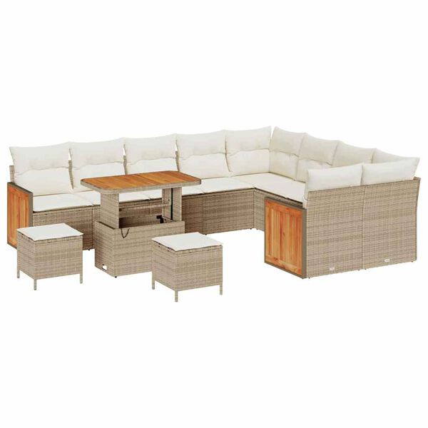 vidaXL Tuinbankenset met kussen 13 pcs Beige en Cr&egrave;me poly rattan