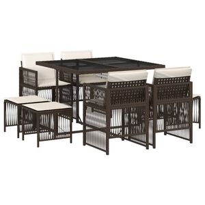 vidaXL 9-delige Tuinset met kussens poly rattan bruin