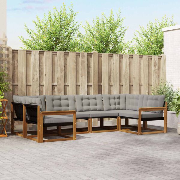 vidaXL Buiten bankenset met kussen 6 pcs Natuurlijk en Lichtgrijs