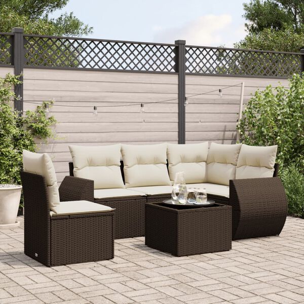 vidaXL 6-delige Loungeset met kussens poly rattan bruin