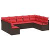 vidaXL Tuinbankenset met kussen 9 pcs Bruin en Rood poly rattan
