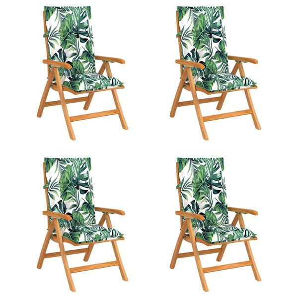 vidaXL Tuinstoelen 4 st verstelbaar met kussens massief teakhout