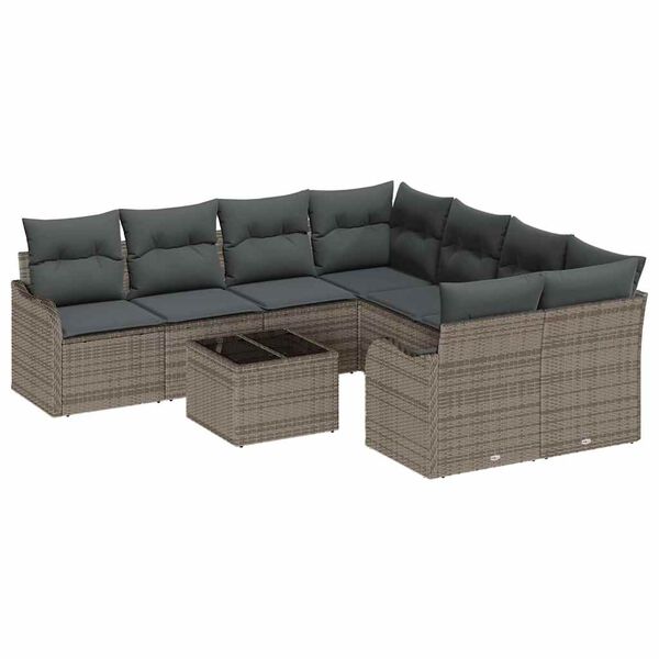 vidaXL Tuin Sofa Set met kussen met opslag 9 pcs Grijs poly rattan