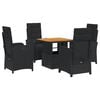 vidaXL 5-delige Tuinset met kussens poly rattan zwart