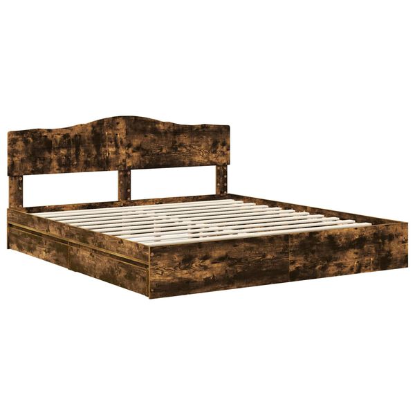 vidaXL Opslag bed met lade Gerookt eiken 200 x 200 cm Bewerkt hout