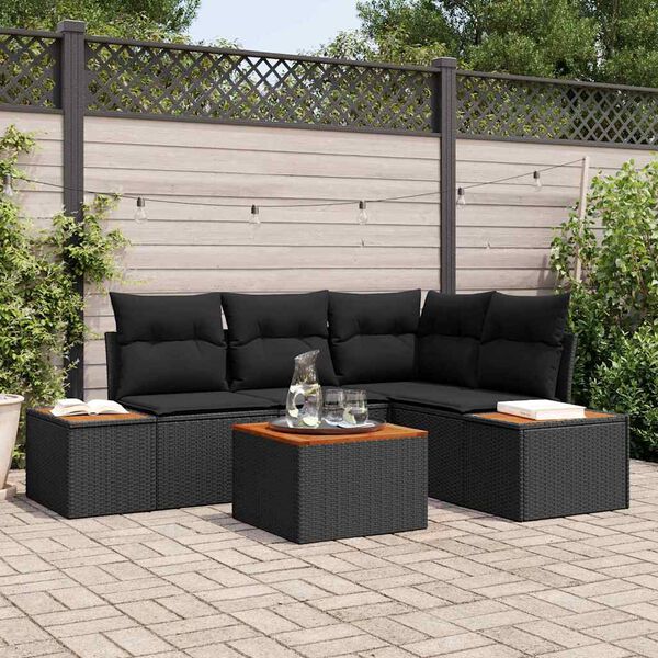 vidaXL Tuin Sofa Set met kussen 5 pcs Zwart poly rattan