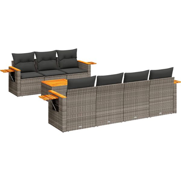 vidaXL 8-delige Loungeset met kussens poly rattan grijs