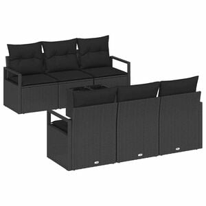 vidaXL Tuin Sofa Set met kussen met opslag 7 pcs Zwart poly rattan
