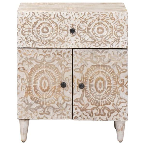 vidaXL Bed kast met lade Wit 50 x 33 x 60 cm Massief Mango Hout