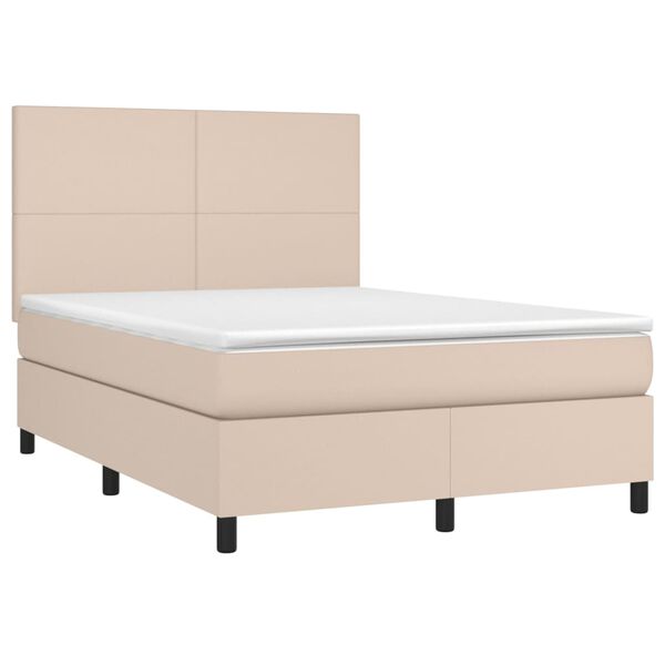vidaXL Boxspring met matras en LED kunstleer cappuccinokleur 140x200cm