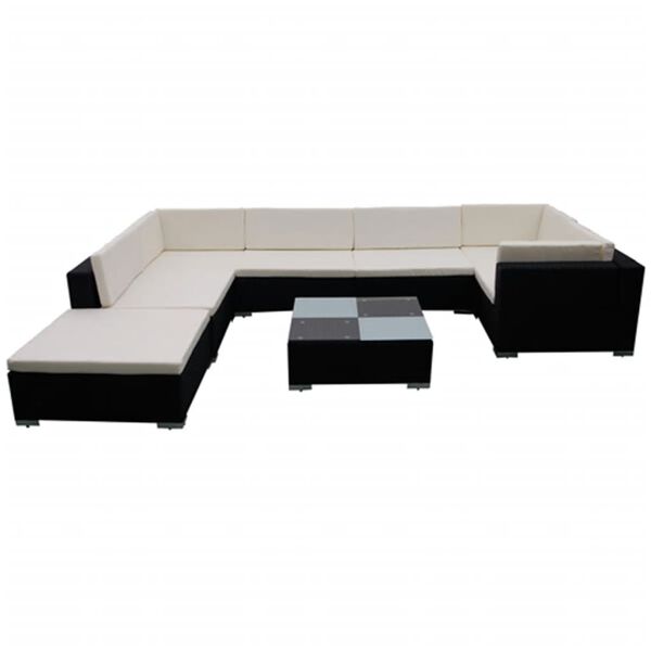 vidaXL 8-delige Loungeset met kussens poly rattan zwart