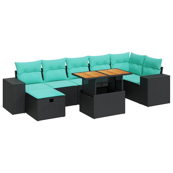 vidaXL 8-delige Loungeset met kussens poly rattan acacia grijs
