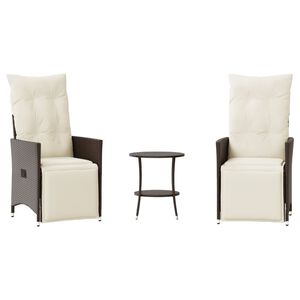vidaXL 3-delige Bistroset met kussens poly rattan bruin