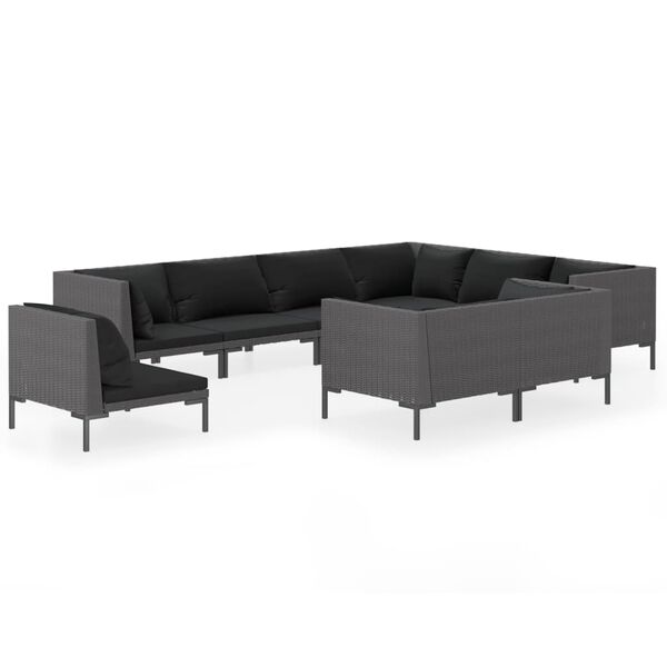 vidaXL 9-delige Loungeset met kussens poly rattan donkergrijs