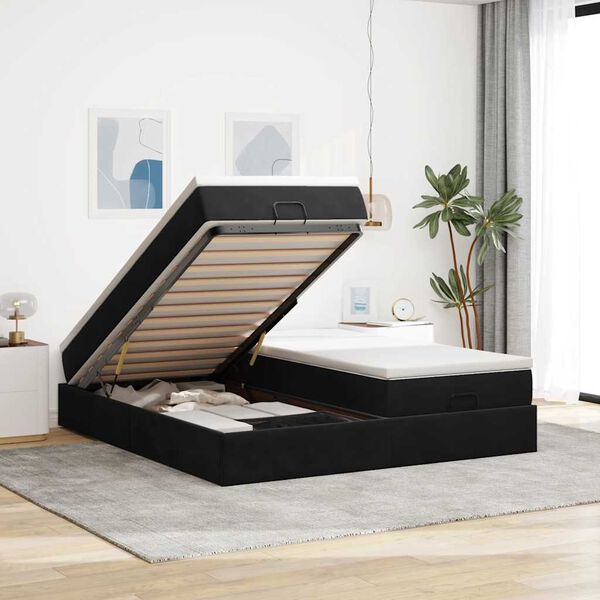 vidaXL Ottoman bed met matrassen 180x200cm fluweel zwart