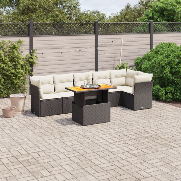 vidaXL 7-delige Loungeset met kussens poly rattan zwart