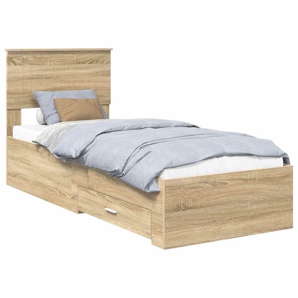 vidaXL Bedframe Sonoma Eiken en Zilver 75 x 190 cm Bewerkt hout