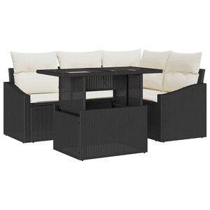 vidaXL Tuin Sofa Set met kussen 5 pcs Zwart en Cr&egrave;me poly rattan