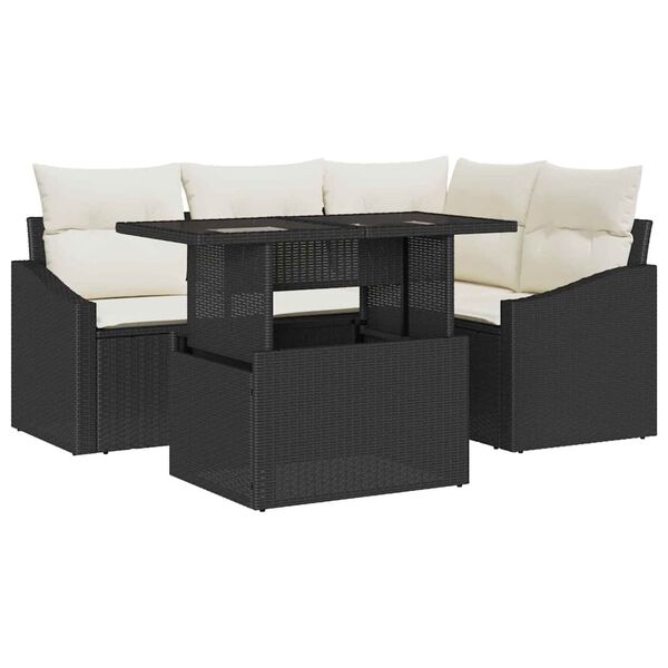 vidaXL Tuin Sofa Set met kussen 5 pcs Zwart en Cr&egrave;me poly rattan