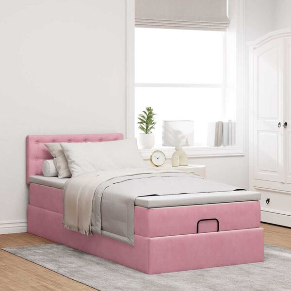 vidaXL Bed poef met matras en LED's 80x200 cm fluweel roze